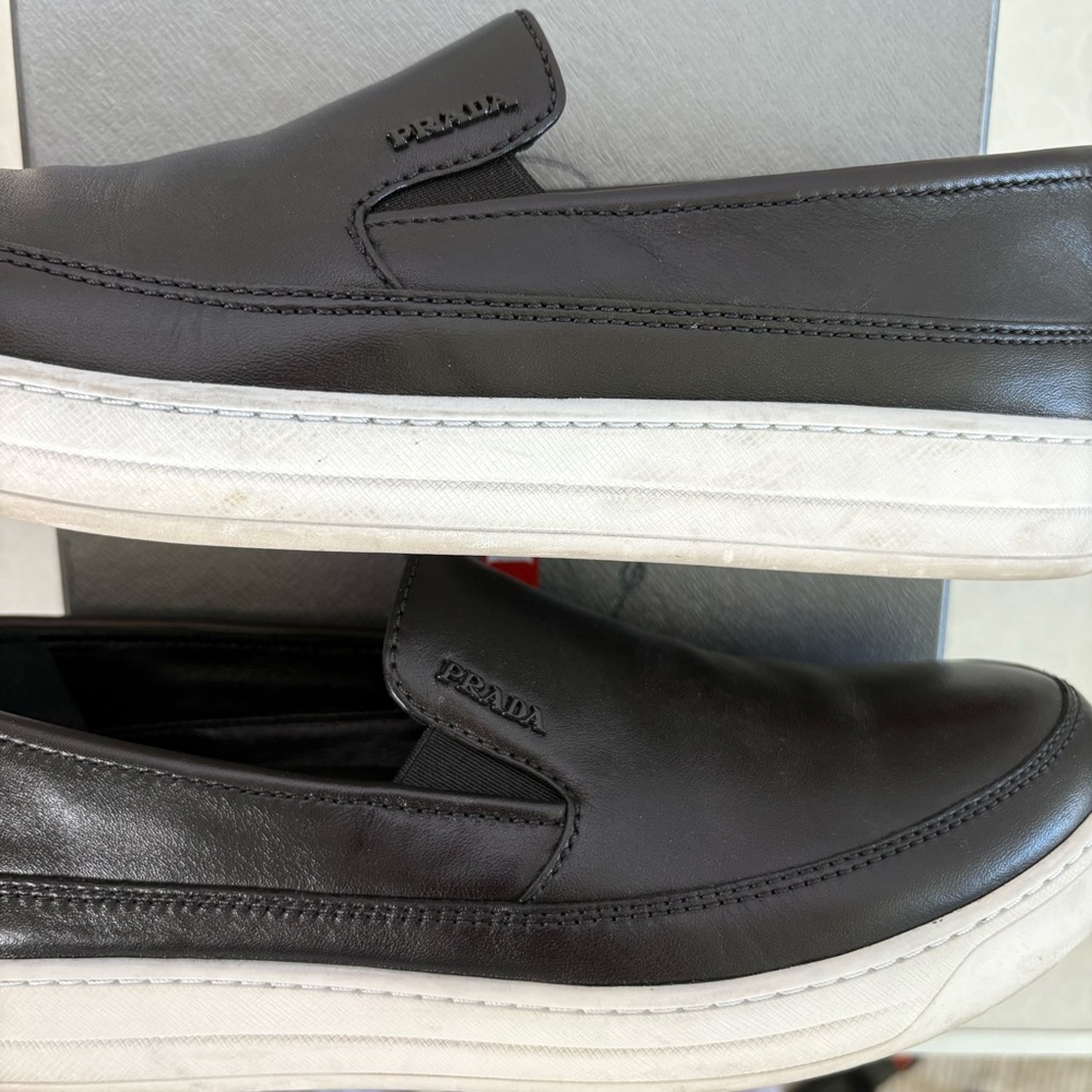 Prada Women's Black Leather Slip-On Loafers - Picture 5 of 10